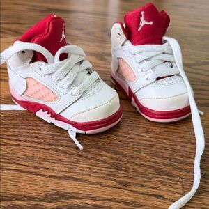 Nike Kids White and Red High-Top Sneakers